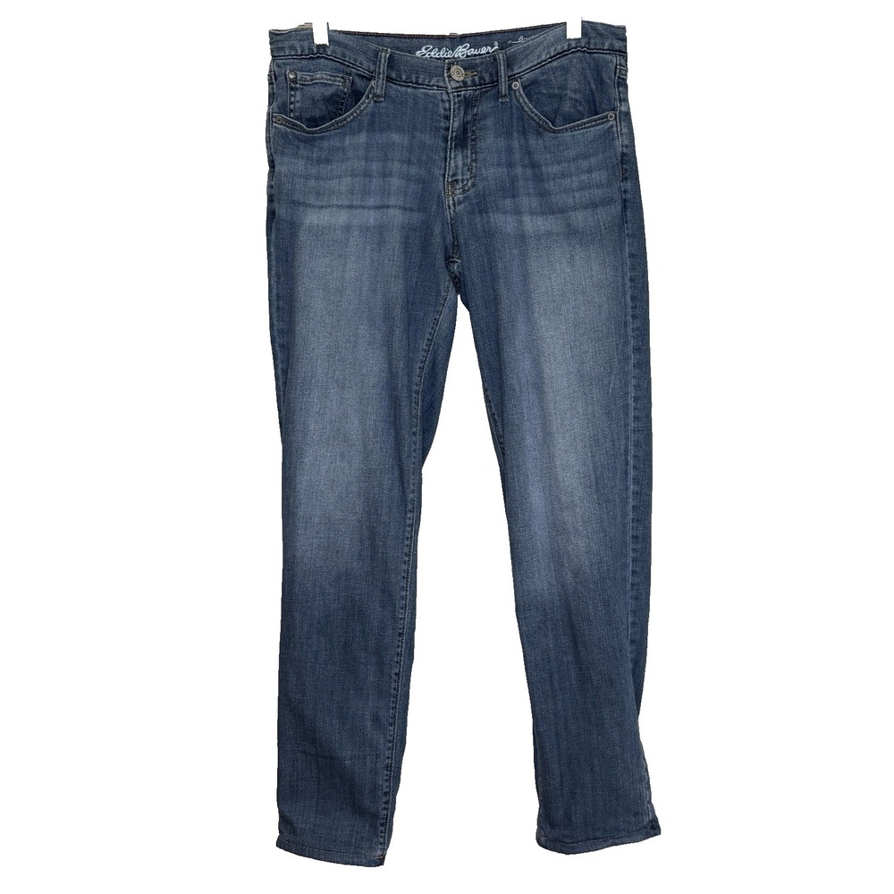 Eddie Bauer Fleece Lined Jeans Womens Size 8 ? Medium Wash Relaxed Boyfriend Fit